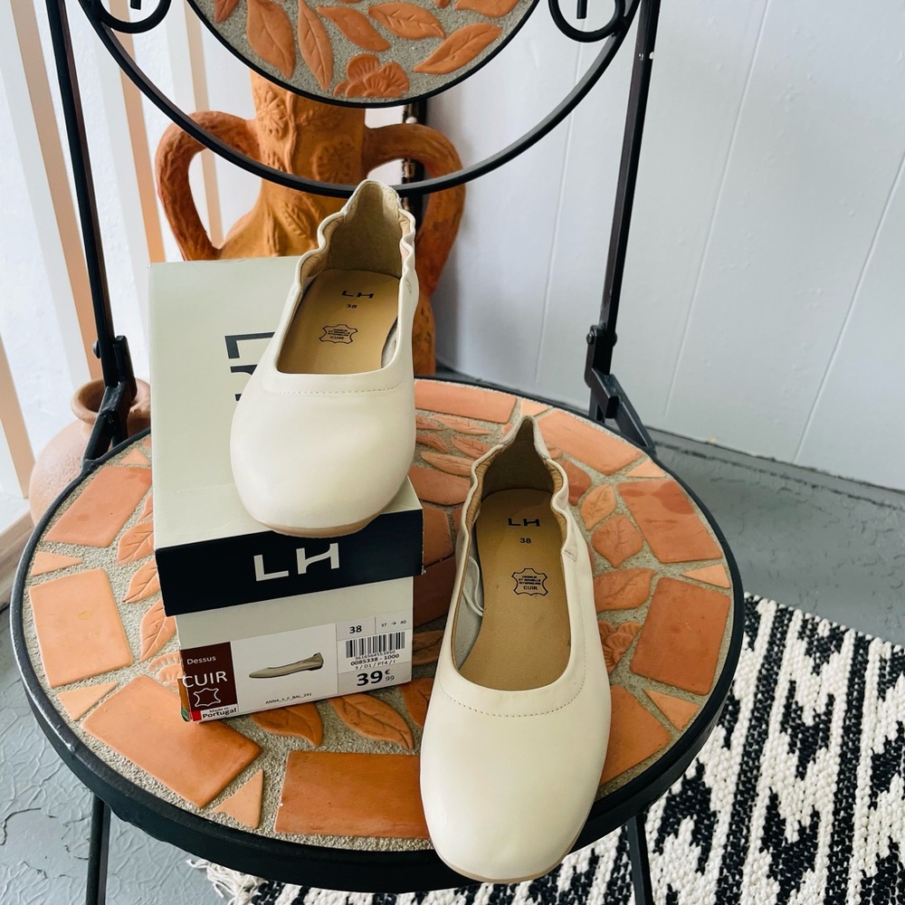 🦋LA HALLE Leather Ballerina Flats With Leather Lining in Cream